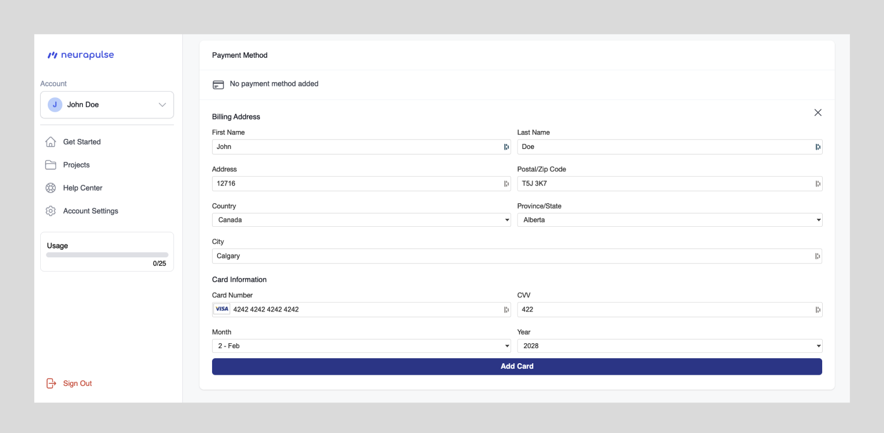 Adding Payment Method