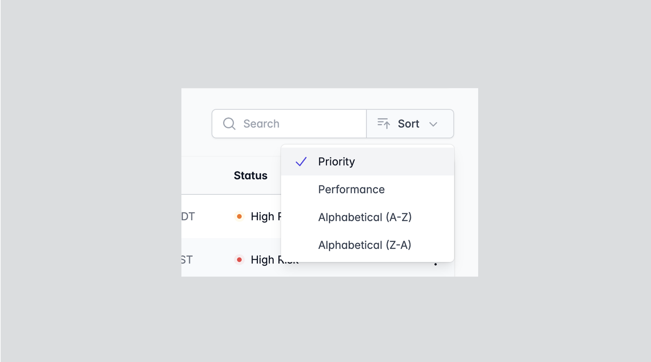 Sort Options Dropdown